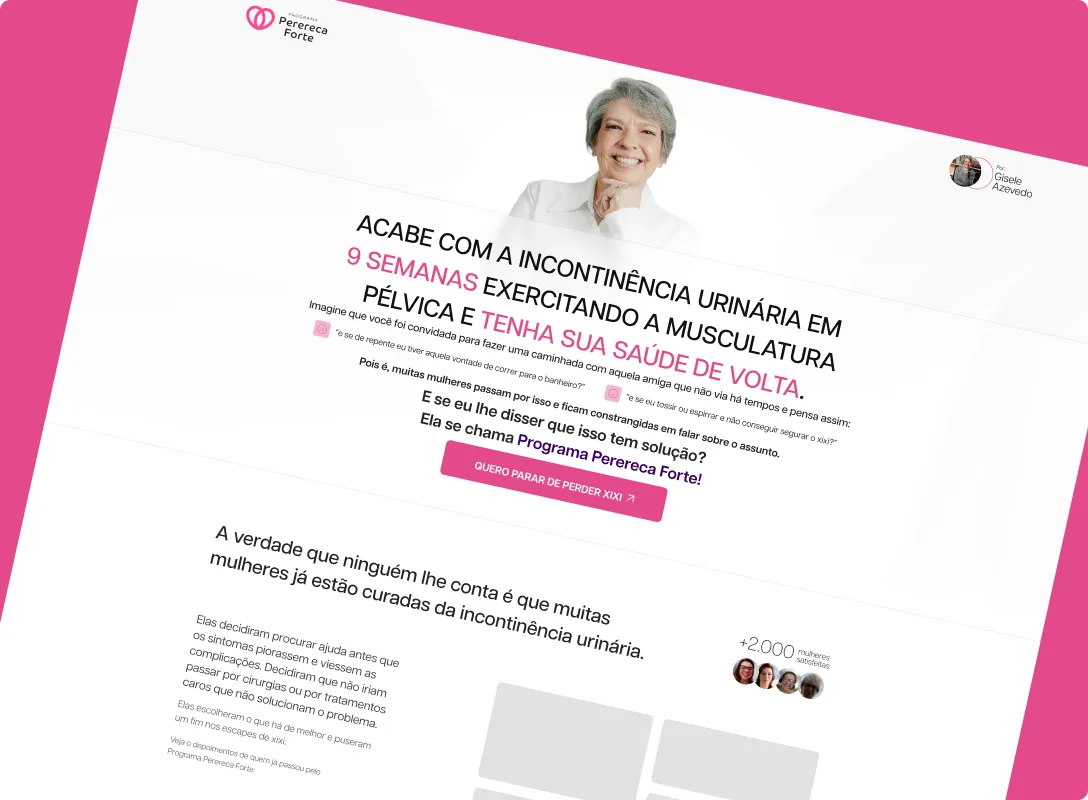 Landing page em rosa sobre saúde pélvica feminina